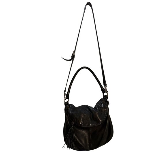 Margot Black Leather Hobo Bag With Tassel Accent & Adjustable Strap - Picture 9 of 15